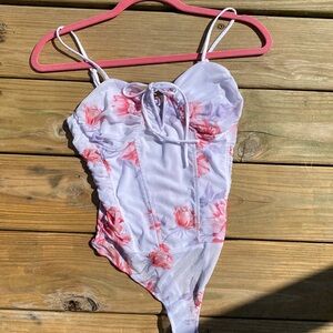 Rue 21 White/Pink floral bodysuit